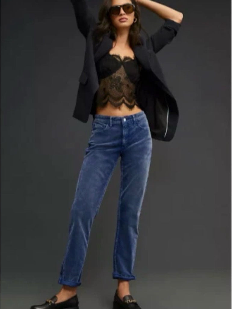 Anthropologie Pilcro Sz 26 Slim Boyfriend Corduroy Jeans In Blue Cotton Modal Bv